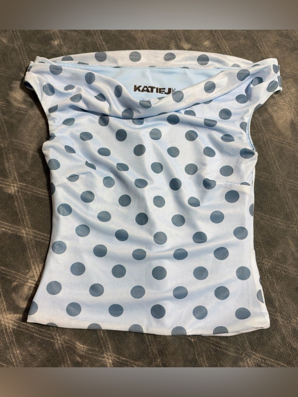 Katie J NYC Pale Blue Polka Dot Cowl Neck Tank
